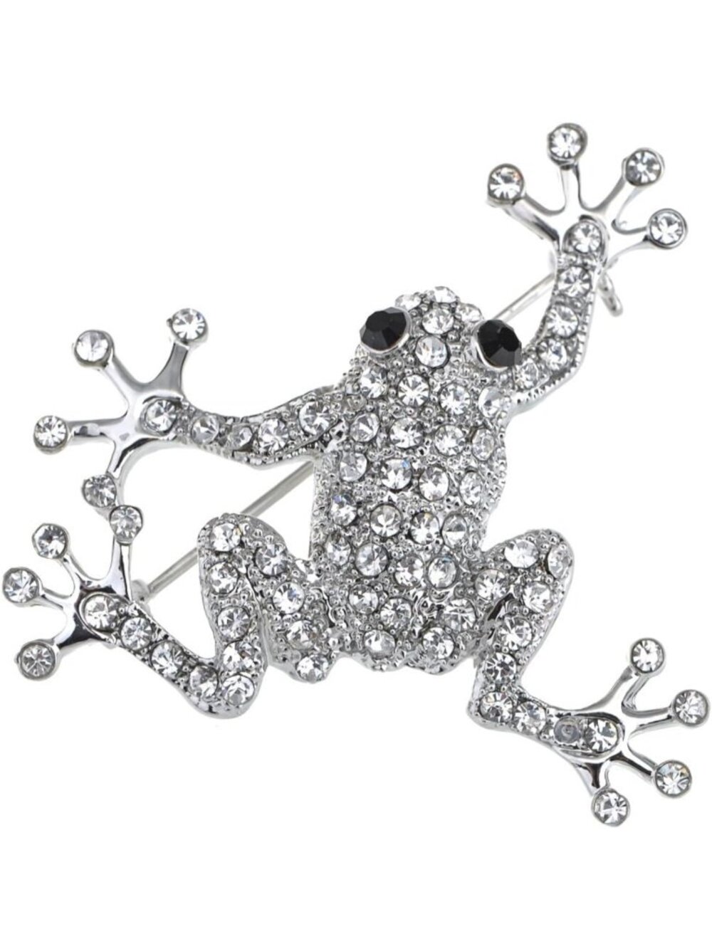 Sparkling Clear Crystal Rhinestone Frog Brooch Pin - Silvery Tone Jewelry